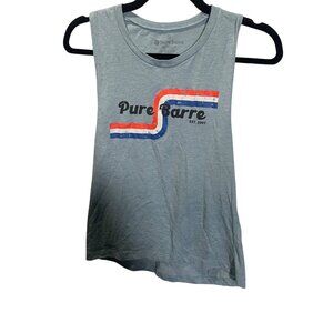Pure Barre Muscle Tank Top Size S Gray Red/White/Blue Logo
